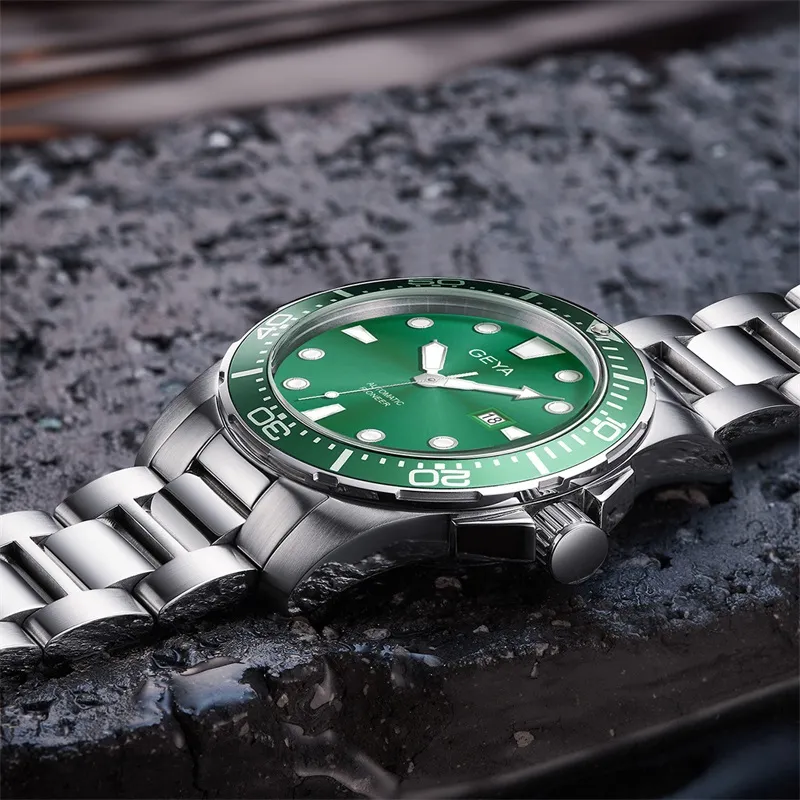 GEYA Ocean Star Automatic Mechanical Movement Stainless Steel Watchband Watch Men's Watches Green Dial-4