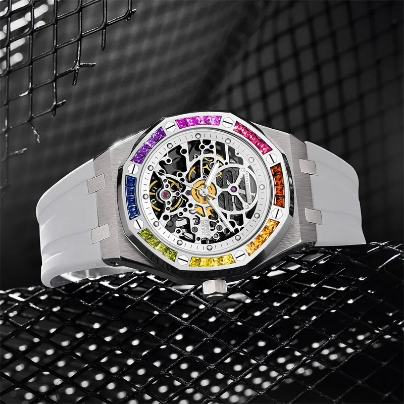 GEYA G MAX Collection Automatic Mechanical Movement Silicone Strap Watch Men's Watches Cut Out Dial-4
