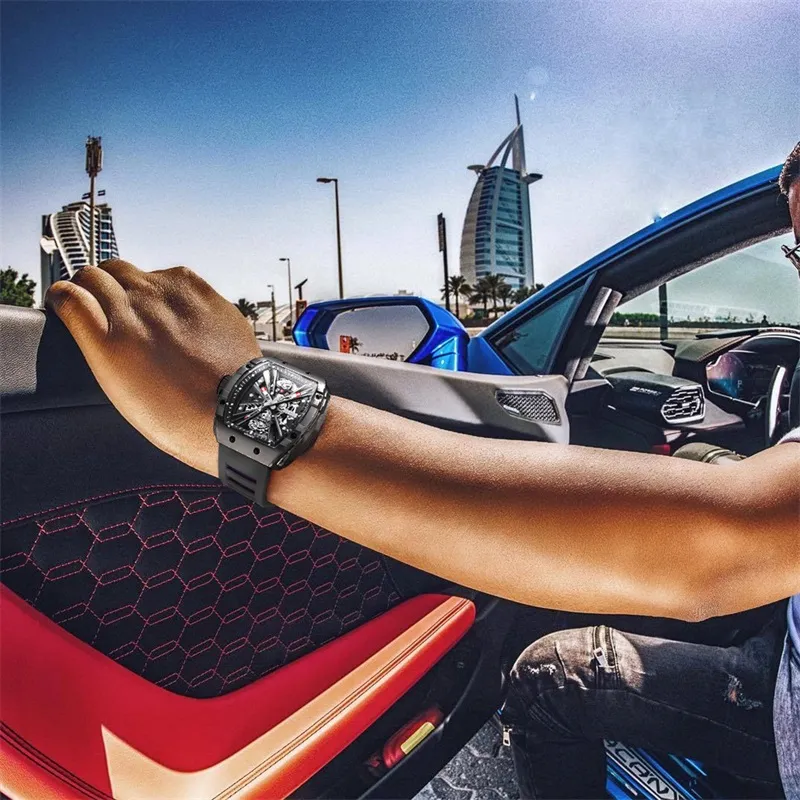 GEYA China Aerospace Co branded Automatic Mechanical Movement Silicone Strap Watch Men's Watches Cut Out Dial-2