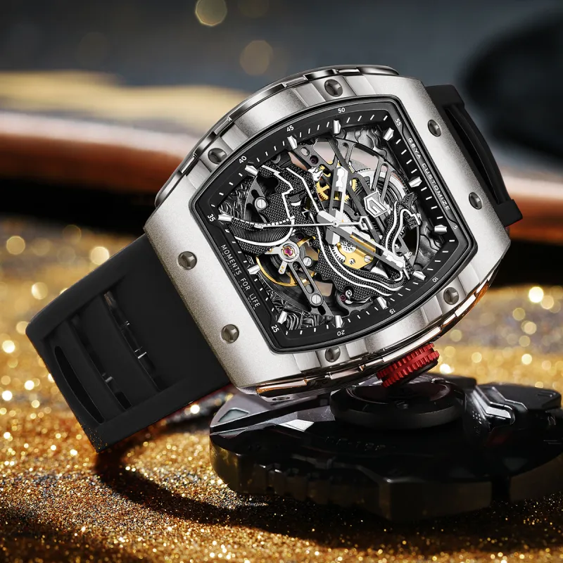 GEYA Cut Out Transparent Caseback Automatic Mechanical Movement Silicone Strap Watch Men's Watches Cut Out Dial-5