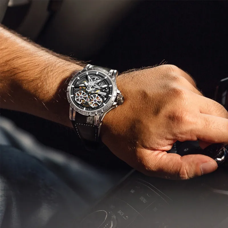 GEYA G MAX Collection Automatic Mechanical Movement Leather Strap Watch Men's Watches Cut Out Dial-2