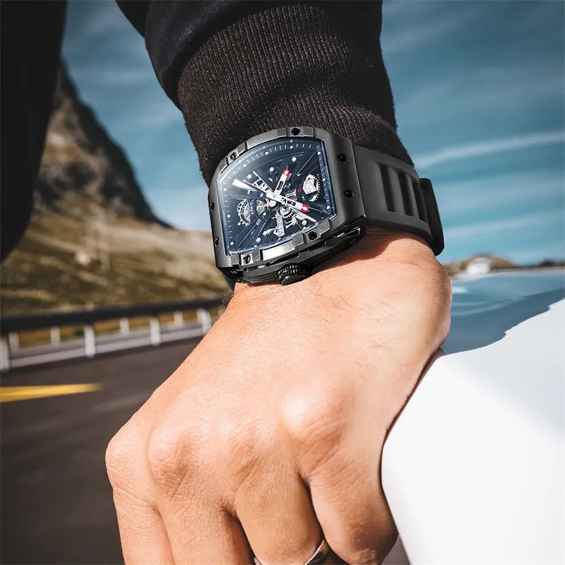 GEYA China Aerospace Co branded Automatic Mechanical Movement Silicone Strap Watch Men's Watches Cut Out Dial-3