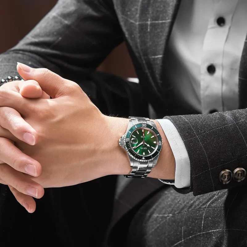GEYA Ocean Star Automatic Mechanical Movement Stainless Steel Watchband Watch Men's Watches Green Dial-2