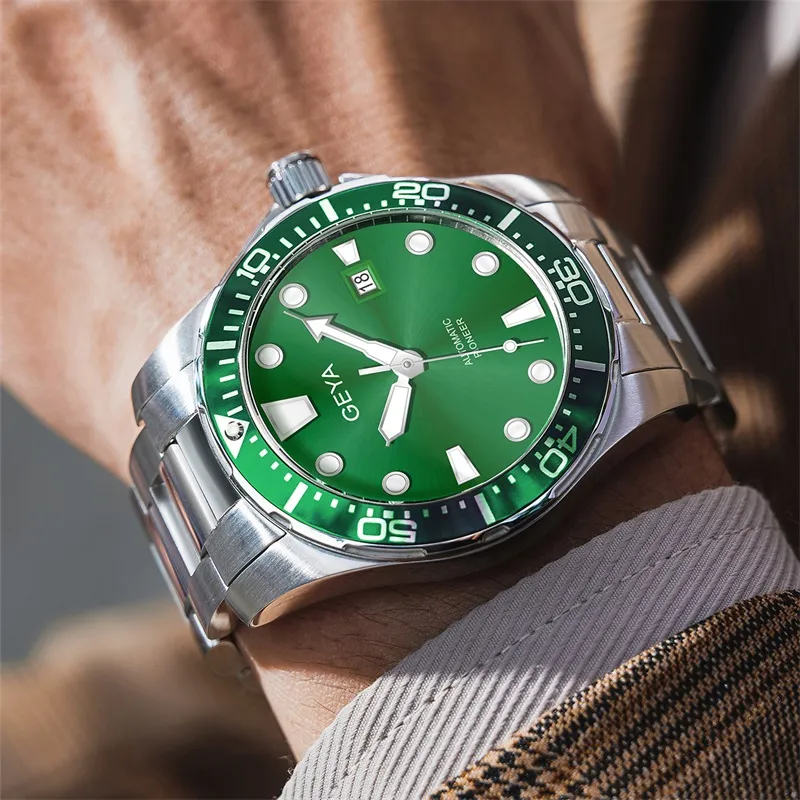 GEYA Ocean Star Automatic Mechanical Movement Stainless Steel Watchband Watch Men's Watches Green Dial-7