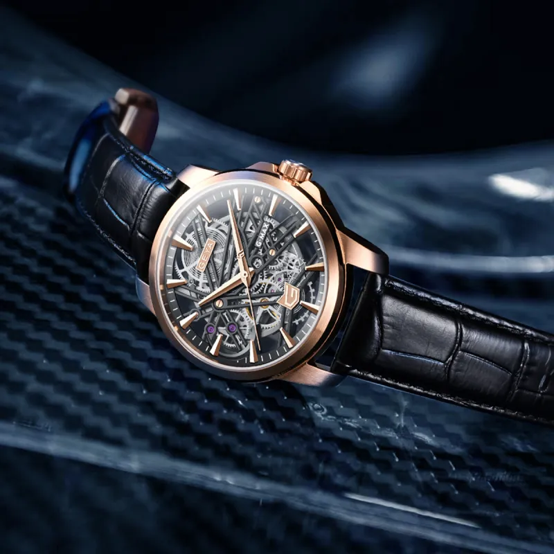 GEYA G MAX Collection Automatic Mechanical Movement Genuine Leather Strap Watch Men's Watches Cut Out Dial-3