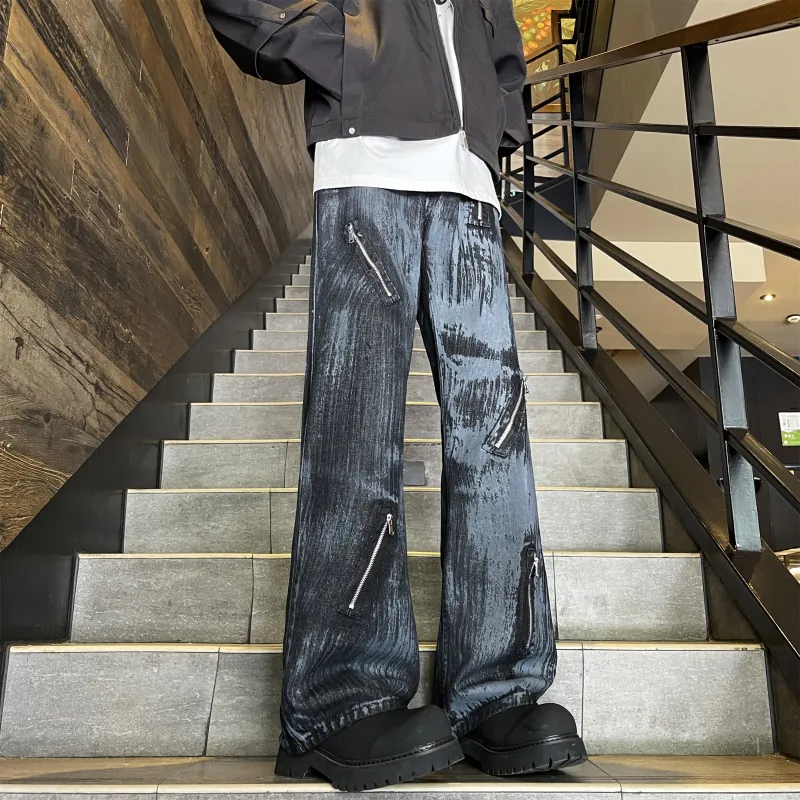 HEMC Jeans Unisex Black Blue Distressed Pants-5