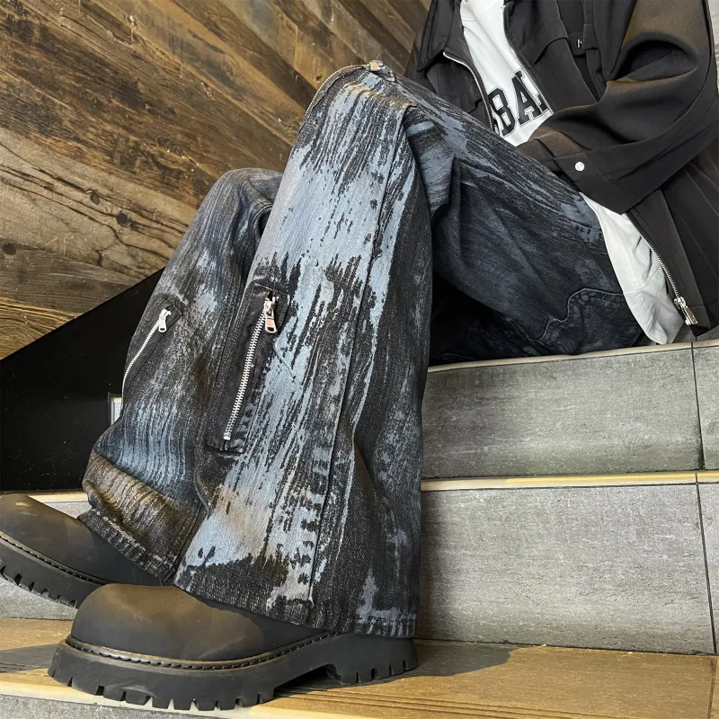 HEMC Jeans Unisex Black Blue Distressed Pants-14