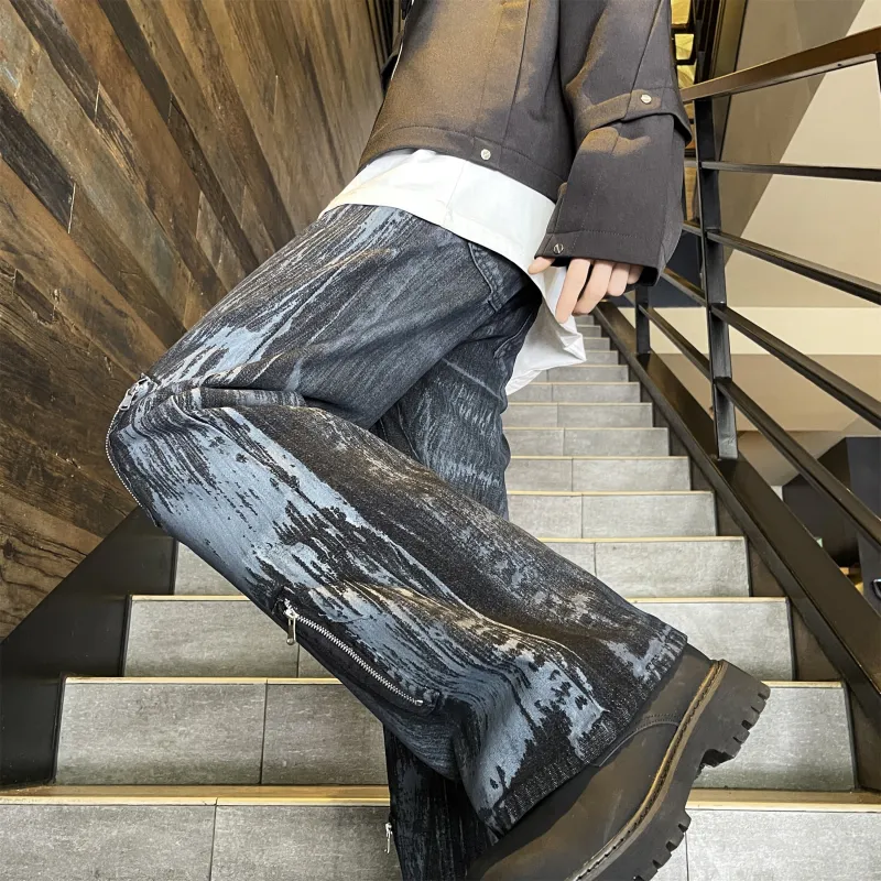 HEMC Jeans Unisex Black Blue Distressed Pants-9
