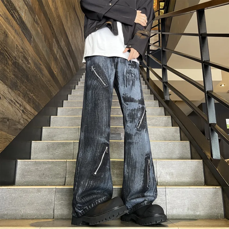 HEMC Jeans Unisex Black Blue Distressed Pants-4