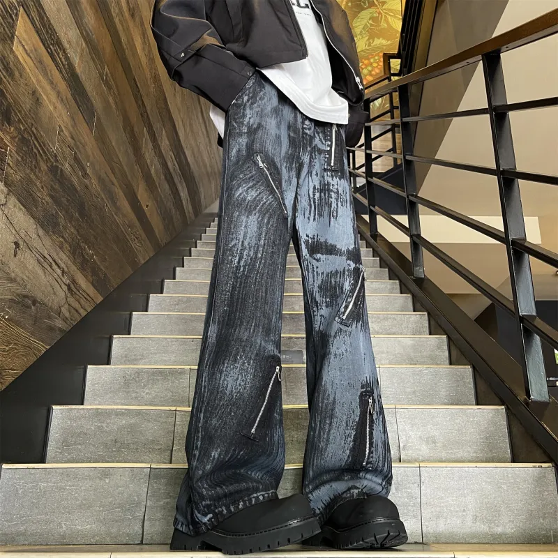 HEMC Jeans Unisex Black Blue Distressed Pants-12