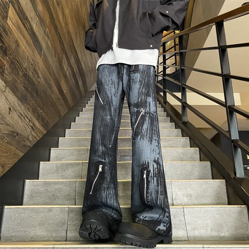HEMC Jeans Unisex Black Blue Distressed Pants-13