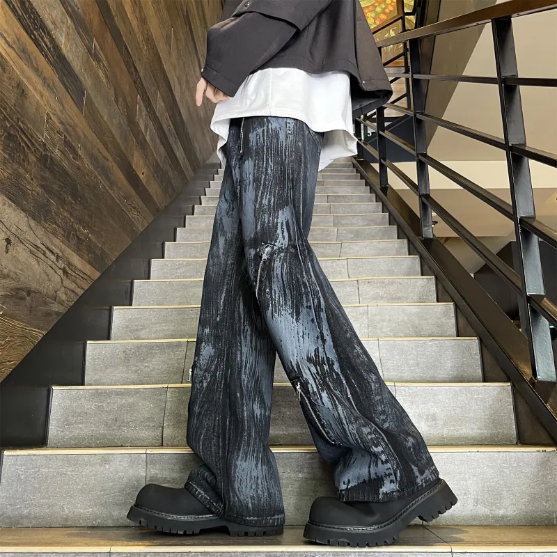 HEMC Jeans Unisex Black Blue Distressed Pants-8