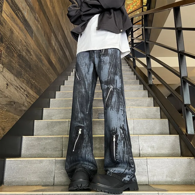 HEMC Jeans Unisex Black Blue Distressed Pants-7