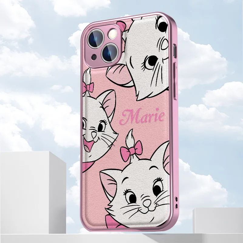 Disney Leather Material Marie Cat Pattern Phone Cases Applicable For Iphone11/12/13/14/15/Plus/Pro/ProMax-3