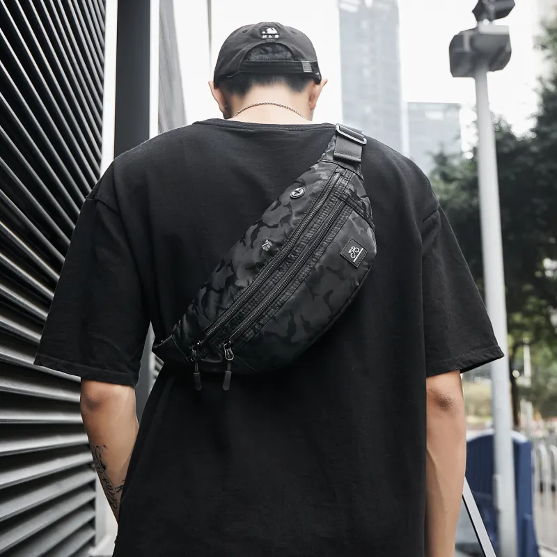 QING QI ZHE Fabric Crossbody Bag Shoulder Bag Backpack Sling Bag Fanny Pack Regular Unisex Black/Camouflage Black-7