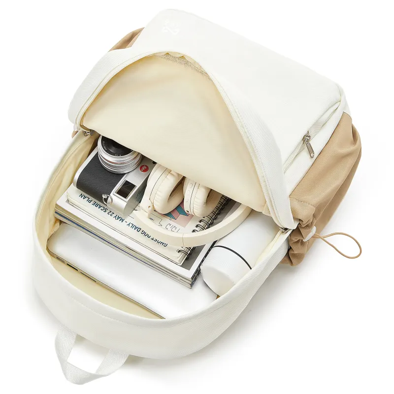 QING QI ZHE Fabric Backpacks Regular Unisex White Brown/Gray Purple/Black-5
