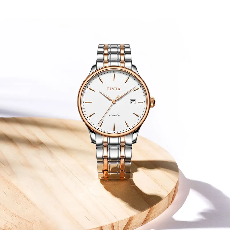 Fiyta Classic Collection Automatic Mechanical Movement Stainless Steel Strap Watch Unisex White Dial-2