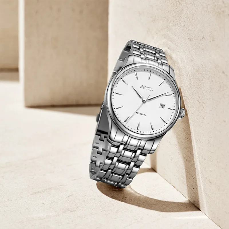 Fiyta Classic Collection Automatic Mechanical Movement Stainless Steel Strap Watch Unisex White Dial-4