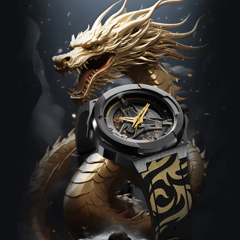 Fiyta Interstellar Series GA35016.BBB Automatic Mechanical Movement Silicone Strap Watch Men's Watches Cut Out Dial-3