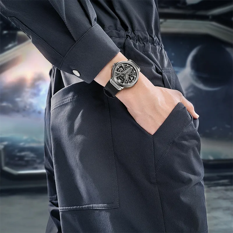 Fiyta Interstellar Series DGA35006.HHB.B Automatic Mechanical Movement Silicone Strap Watch Men's Watches Cut Out Dial-4