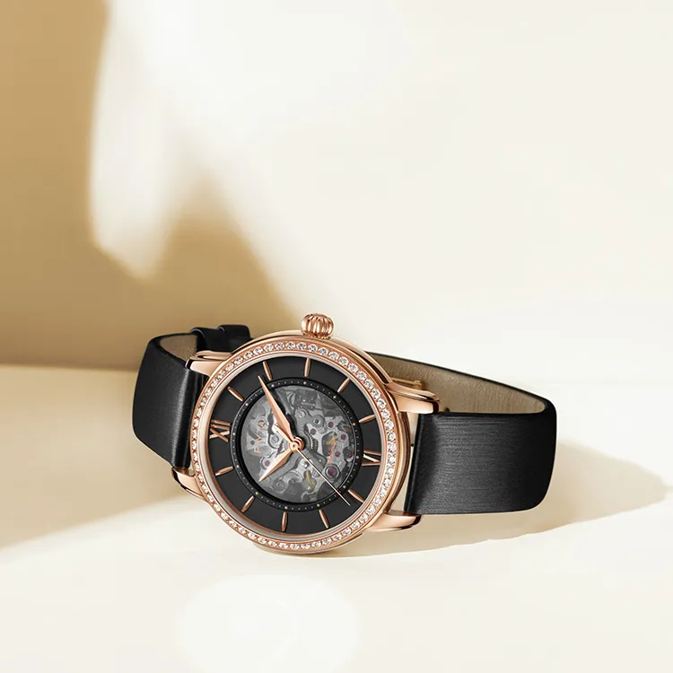 Fiyta Automatic Mechanical Movement Genuine Leather Strap Watch Women's Watch Black Dial-4