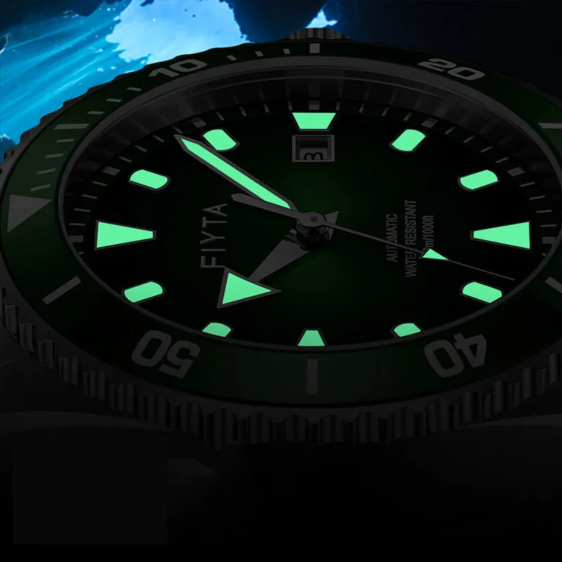 Fiyta Ocean Express Automatic Mechanical Movement Stainless Steel Strap Watch Men's Watches Green Dial-4