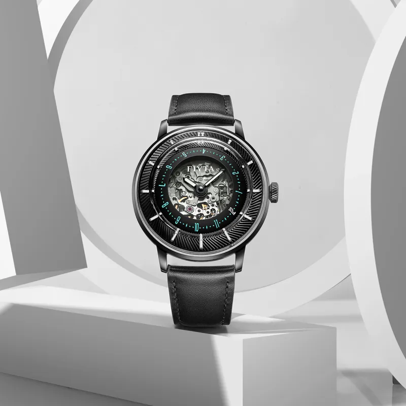 Fiyta Extreme Series WGA868003.BBB Automatic Mechanical Movement Cow Leather Strap Watch Men's Watches Cut Out Dial-1