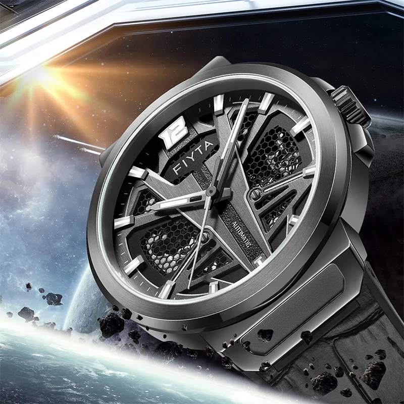 Fiyta Interstellar Series DGA35006.HHB.B Automatic Mechanical Movement Silicone Strap Watch Men's Watches Cut Out Dial-2
