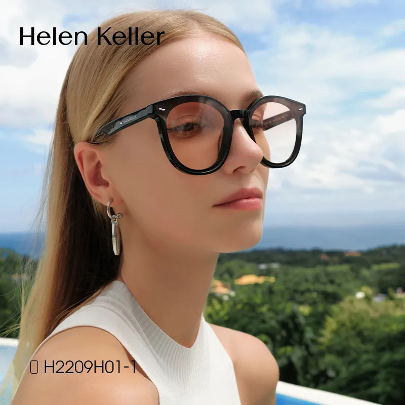 HELEN KELLER Plate Frame Round Sunglasses Unisex-4