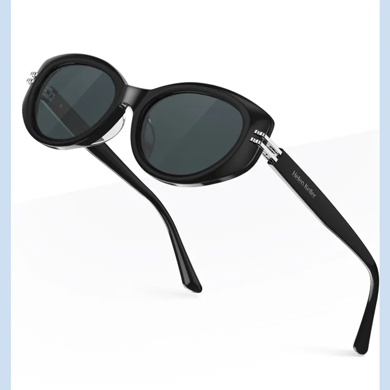 HELEN KELLER Plate Frame Oval Sunglasses Unisex-3