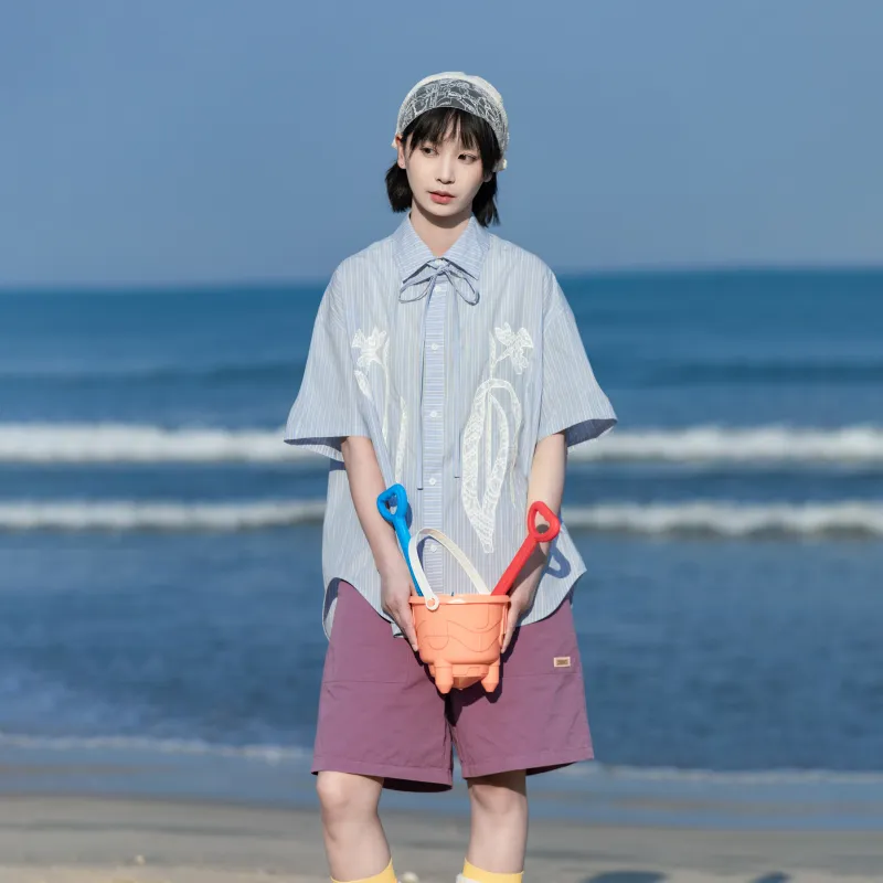 Saotome Shirts Women's Blue Stripes Pattern Includes Mosquito Repellent Patches-3