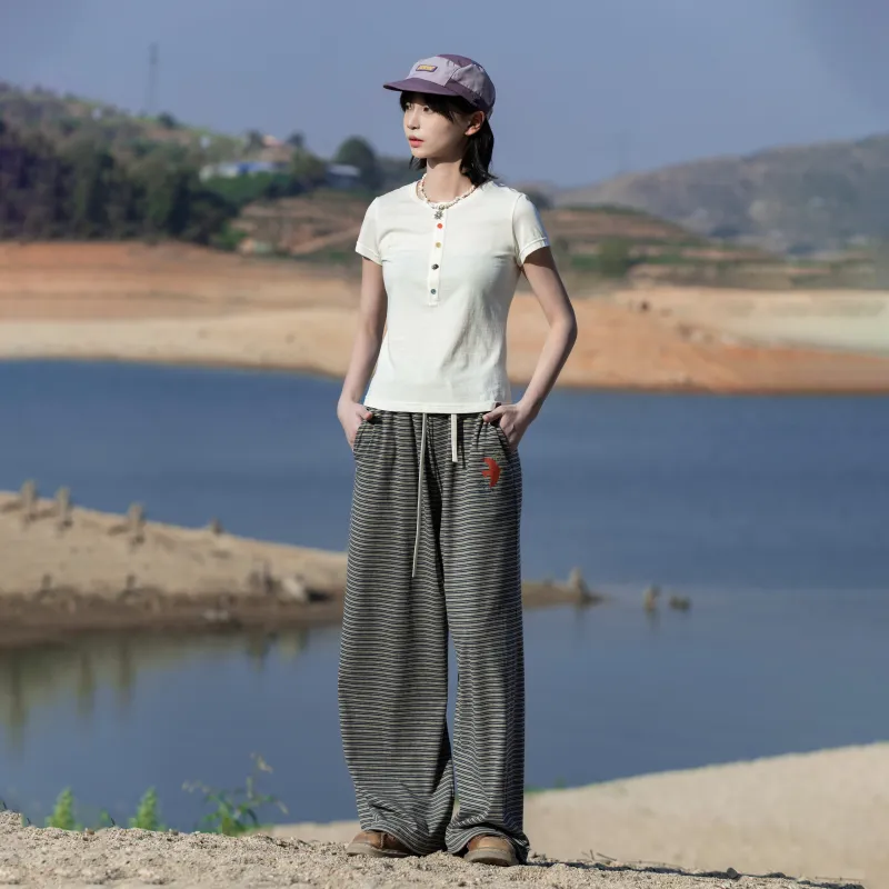 Saotome Casual Pants Women's Gray Blue Stripes Includes Mosquito Repellent Patches-3