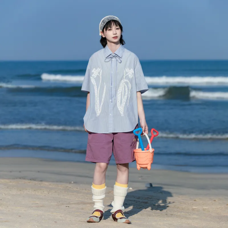 Saotome Shirts Women's Blue Stripes Pattern Includes Mosquito Repellent Patches-4