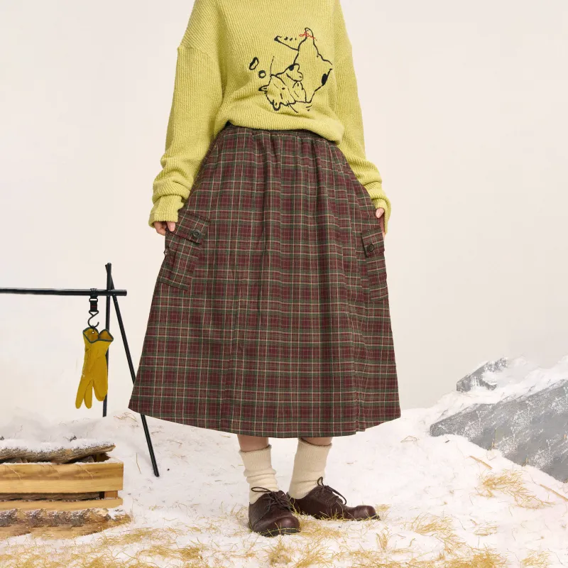 Saotome Casual Long Skirts Women's Red Plaid-5