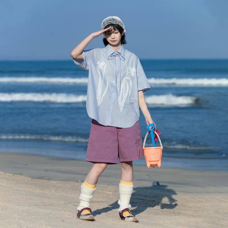 Saotome Shirts Women's Blue Stripes Pattern Includes Mosquito Repellent Patches-5