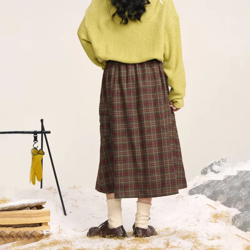 Saotome Casual Long Skirts Women's Red Plaid-3