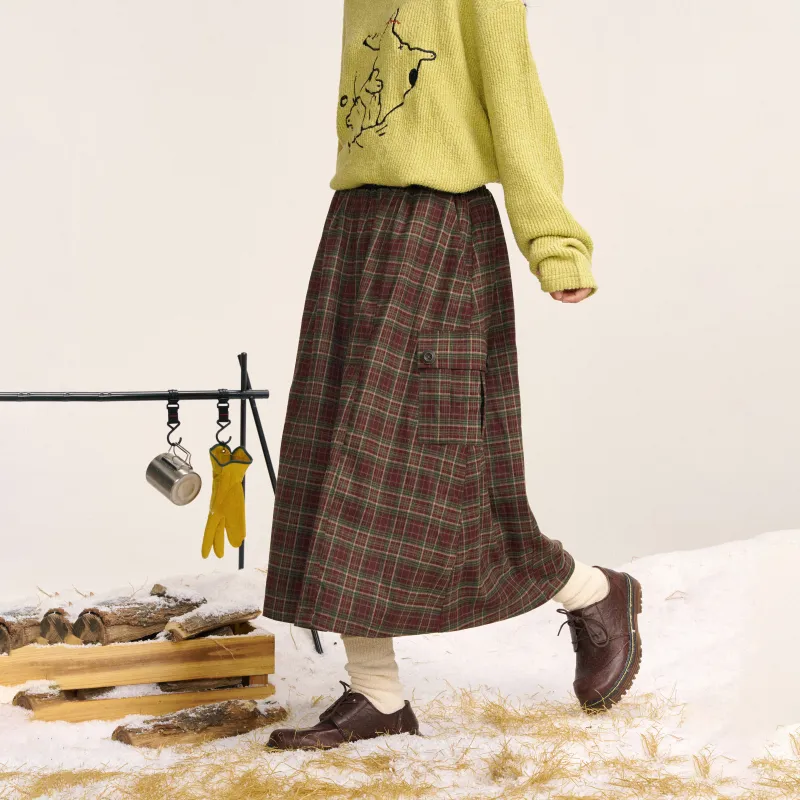 Saotome Casual Long Skirts Women's Red Plaid-6