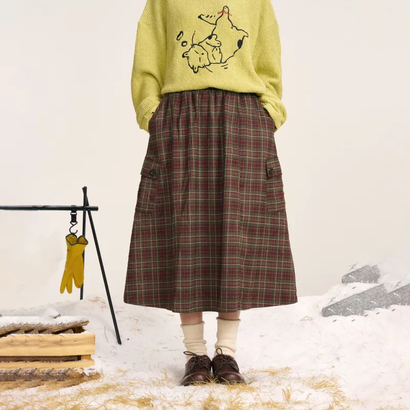 Saotome Casual Long Skirts Women's Red Plaid-4