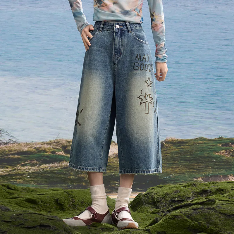 Madgood Denim Shorts Unisex Nostalgic Blue Comes With Earphone Case-3