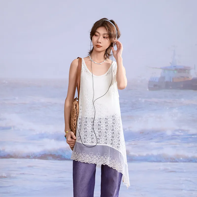 Madgood Sleeveless Dress Women's White Comes With Earphone Case-4