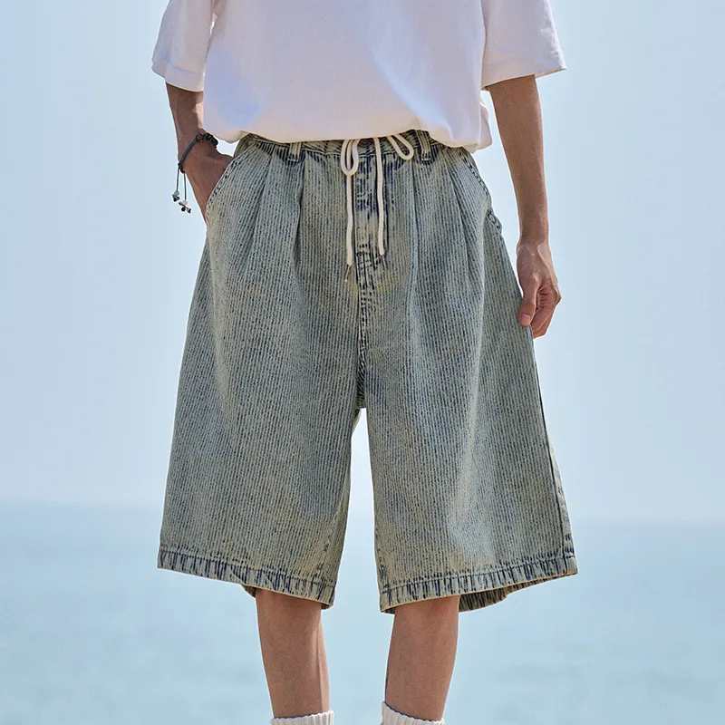 Madgood Denim Shorts Unisex Blue White Stripes-3