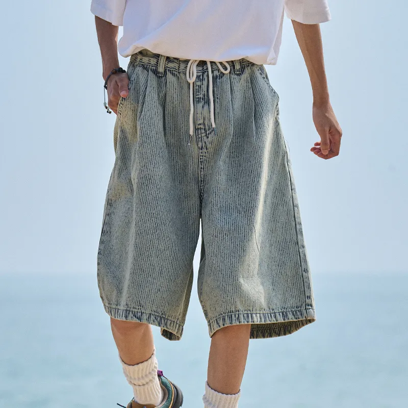Madgood Denim Shorts Unisex Blue White Stripes-2