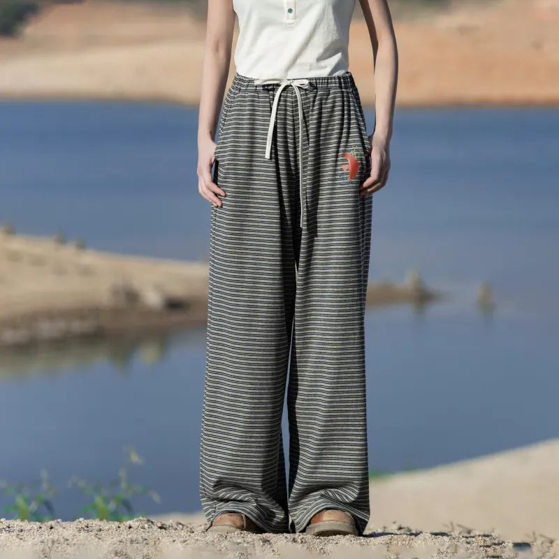 Saotome Casual Pants Women's Gray Blue Stripes Includes Mosquito Repellent Patches-2