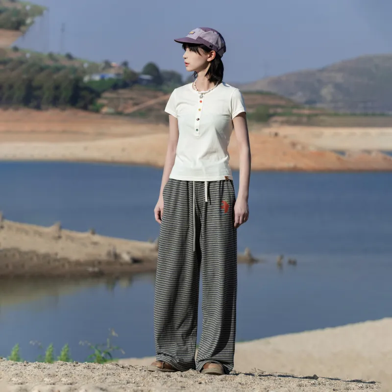 Saotome Casual Pants Women's Gray Blue Stripes Includes Mosquito Repellent Patches-4