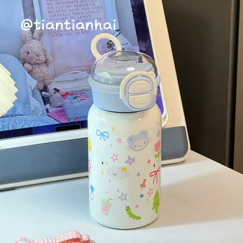 FGHGF Graffiti Wonderland Straw Cup Insulated Cup Stainless Steel 316 Blue/Yellow/White 500ML