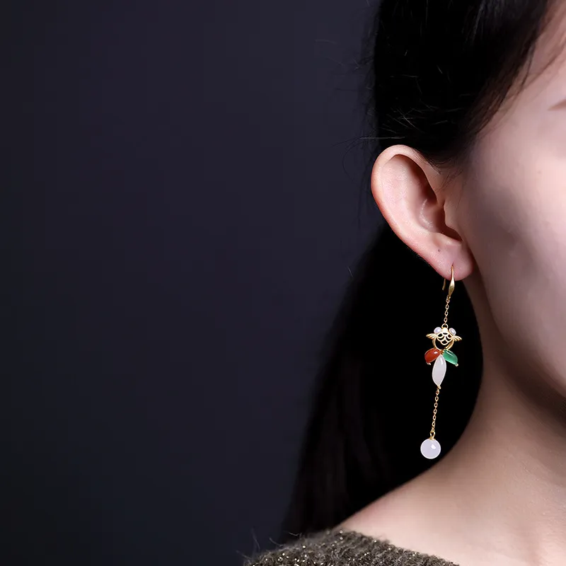 Royal Heaven's Choice Earrings Pale Greenish White Jade Unisex-2
