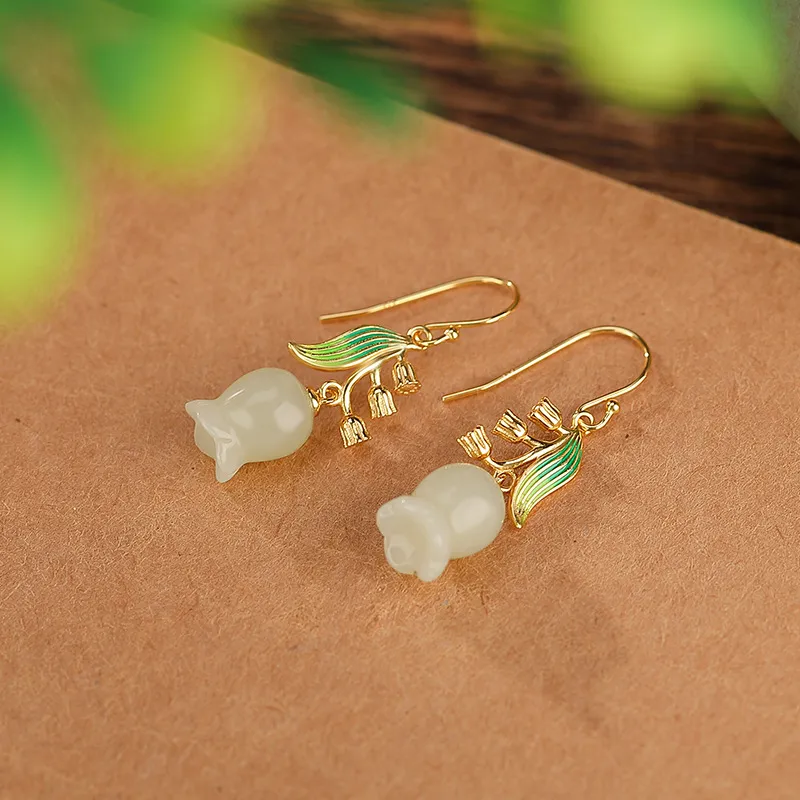 Royal Heaven's Choice Earrings Pale Greenish White Jade Unisex-2