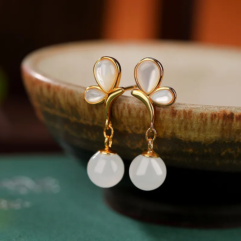 Royal Heaven's Choice Hetian Jade Earrings White Jade Unisex-1