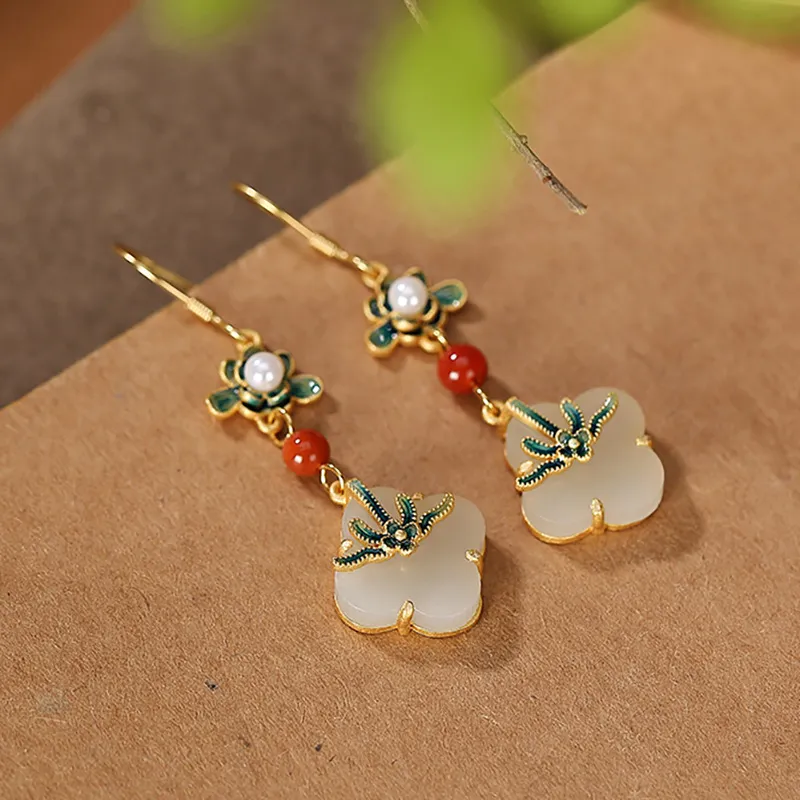 Royal Heaven's Choice Earrings Pale Greenish White Jade Unisex-2