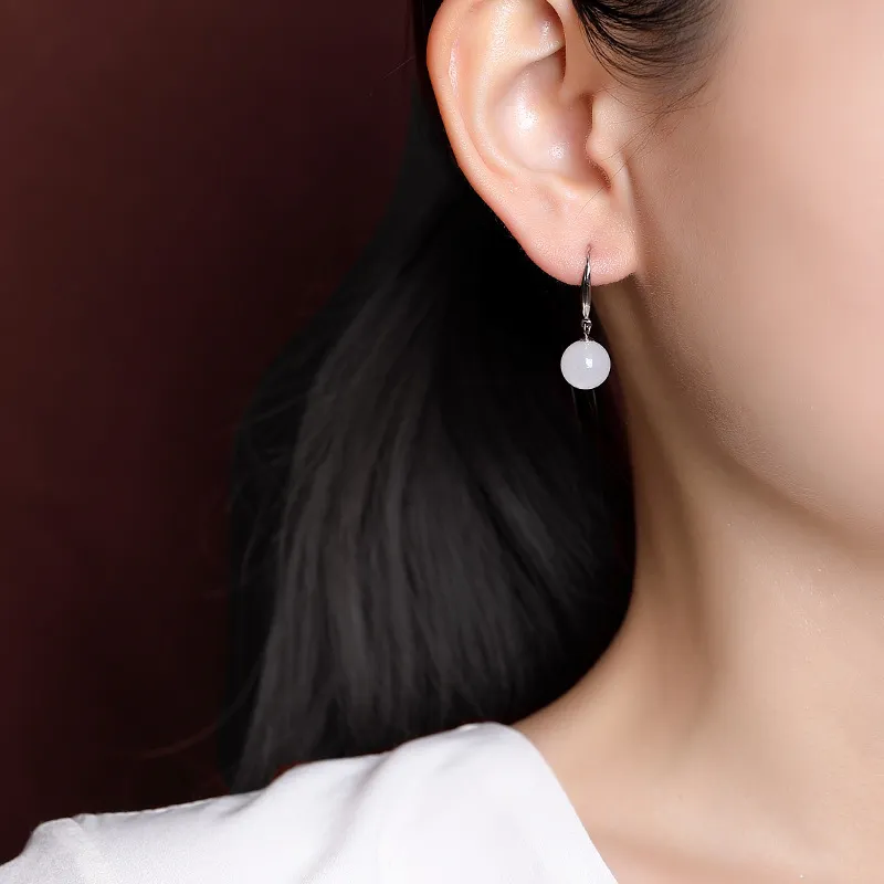Royal Heaven's Choice Hetian Jade Earrings Pale Greenish White Jade Unisex-1